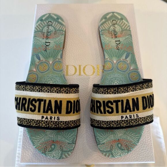 Dior Dway Turquoise Blue In Lights Slides Flat Sandals Size 39.5 / US 9.5 - Picture 1 of 7